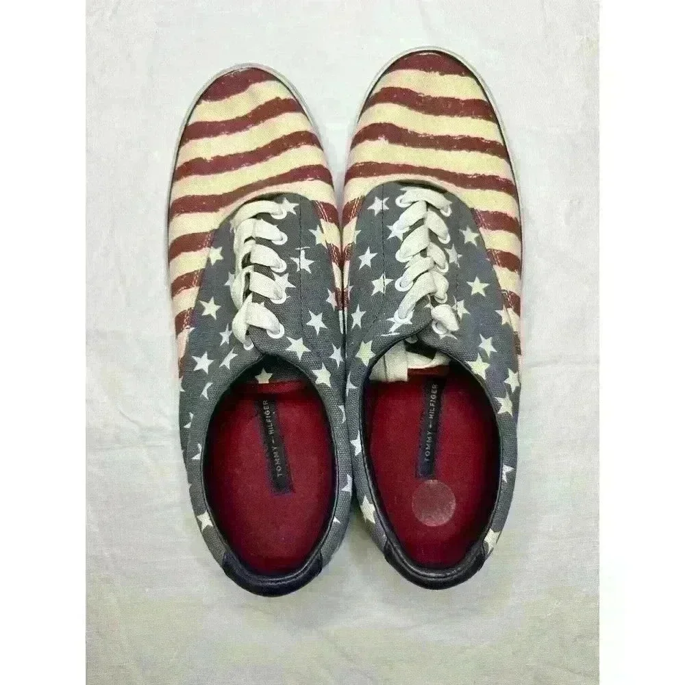 Tommy Hilfiger Mens Size 10.5 Patriot * Stars & Strips Canvas Shoes Red/Wht/Blue - Picture 8 of 8